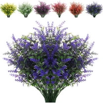 Morttic 6 Bundles Artificial Lavender Outdoor Plants UV Resistant Fake Flowers No Fade Plastic Greenery Plants Decor for Front Porch Planters Decoration (Violet)