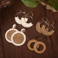 thumbnail image 2 of 1Set 4Pairs Flat Round Alloy Raffia Dangle Stud Earrings with Rattan Golden Mixed Color 45mm, 2 of 5