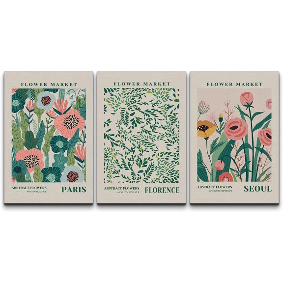 PixonSign Canvas Print Wall Art Set Watercolor Pastel Vibrant Flower Market Prints Nature Wilderness Illustrations Modern Art Decorative Floral Botanical Minimal Calm/Relax for Bedroom - 16"x24"x3