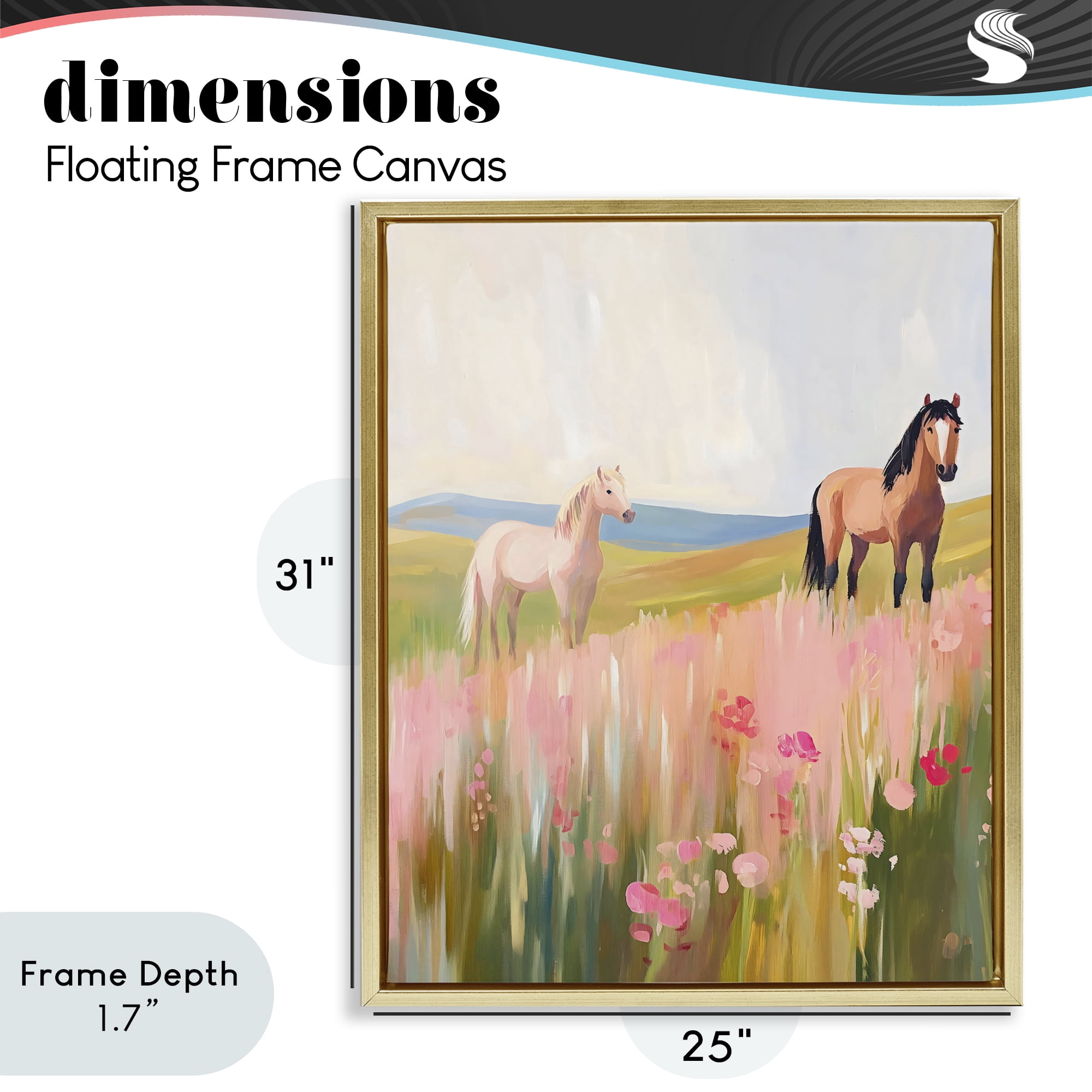 Stupell Industries Wild Horses in Pink Meadow Gold Framed Floater Canvas Wall Art, design by The Prints Vibe
