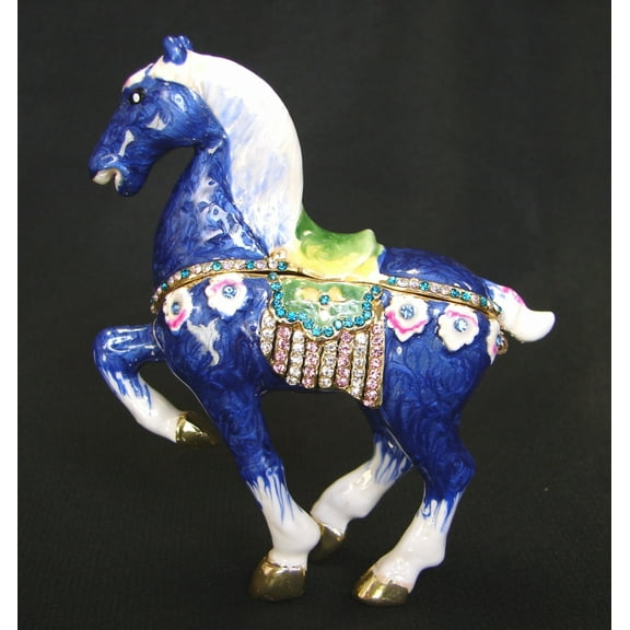 Bejeweled Blue Horse Statue