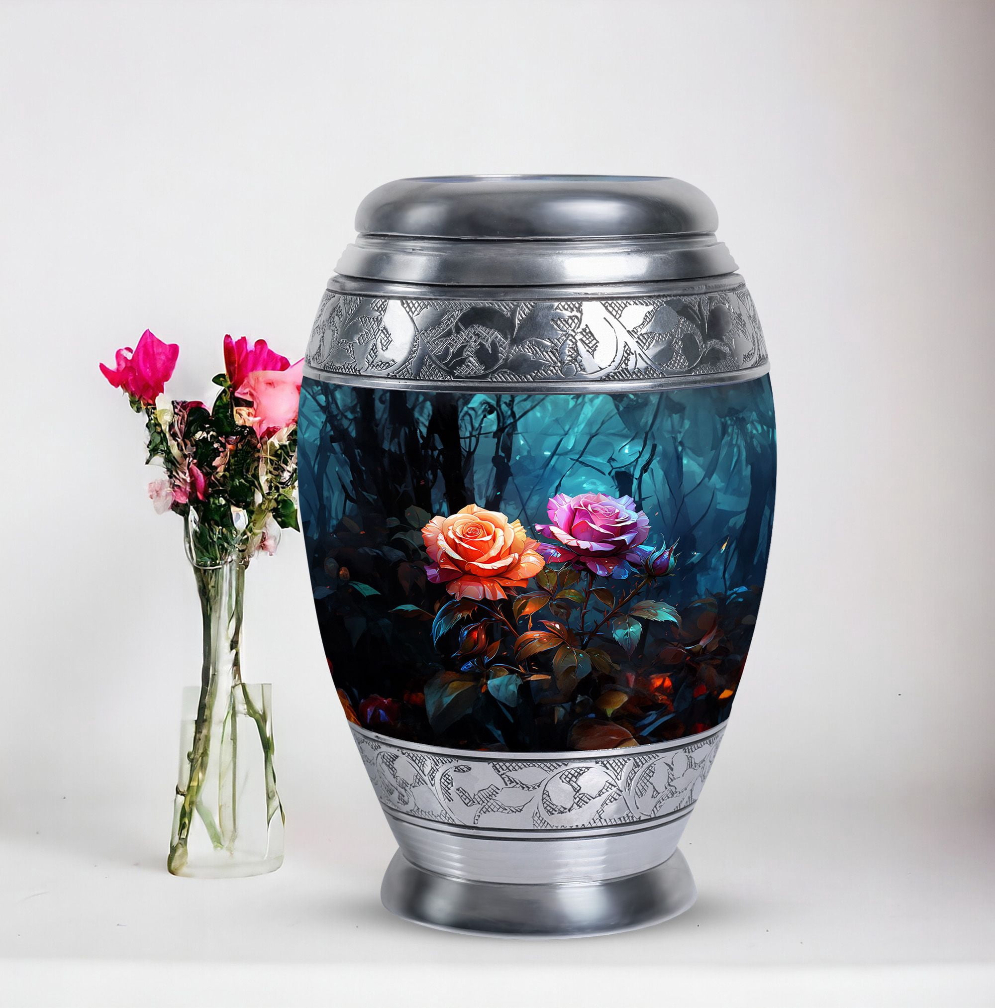 Pink And Yellow Flower Rose Urn, Urns For Adult Female, Urn For Ashes, Funeral Urns For Adult Ashes Men, Cremation Urns For Human Ashes, Urns For Human Ashes Adult Female, Large Urn - 10 Inches