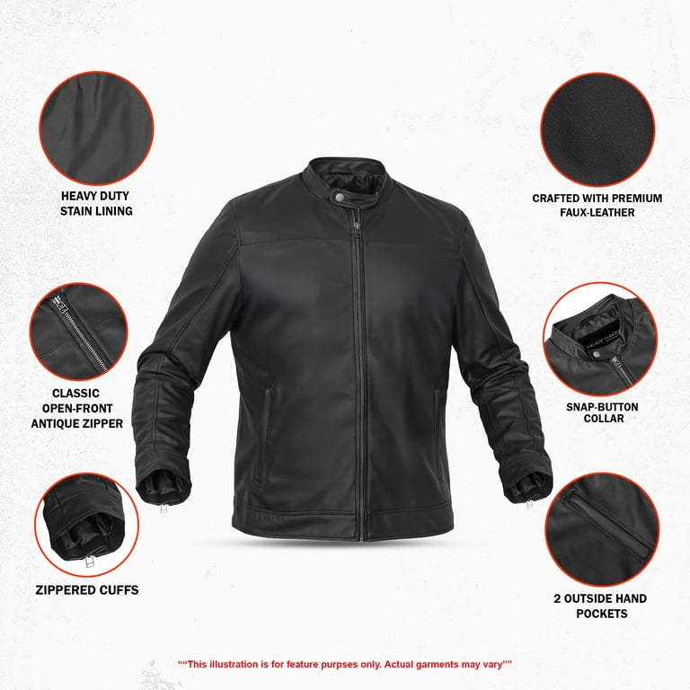 DS Men's Faux Leather Motorcycle Jacket – Zipper Biker Jacket with DS Men's Faux Leather Motorcycle Jacket – Zipper Biker Jacket with