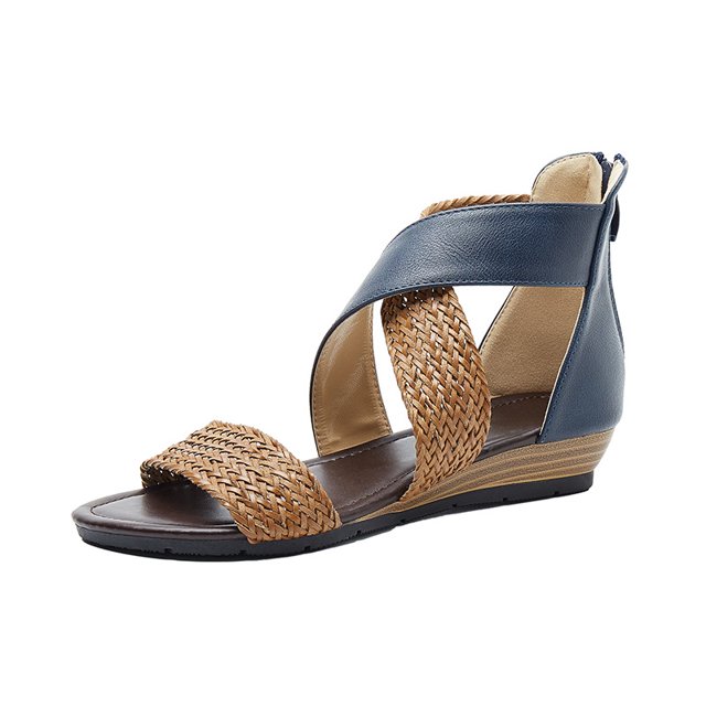 Zapatos de mujer sandalias de estilo étnico estilo bohemio de mujer sandalias de cuña tejidas zapatos romanos retro