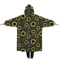 thumbnail image 2 of Oversized Wearable Blanket Hoodie,Black Sunflower Leaf Pattern Sherpa Blanket Hoodie with Super Pockets,Super Warm Fuzzy Pullover for Women & Men, 2 of 6