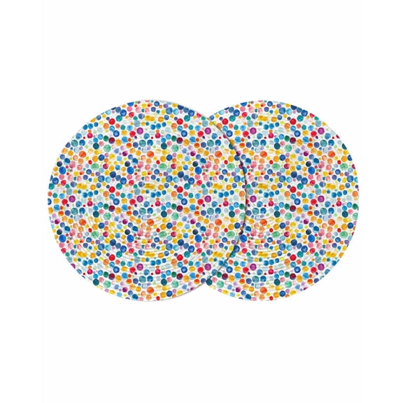 Colorful Polka Dot Round 15 Inch Placemats Set of 2, Rainbow Polka Dots Watercolor HeatResistant Non Slip Place Mats for Dining Table, Wipeable Braided Kitchen Table Mats for Housewarming
