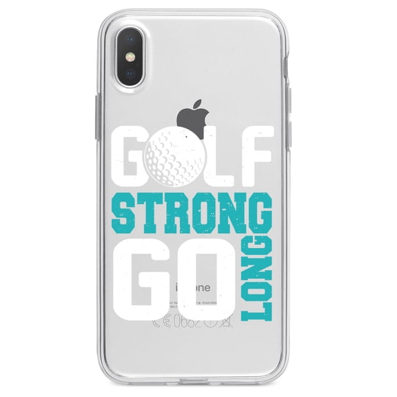 DistinctInk Clear Shockproof Hybrid Case for iPhone XR (6.1" Screen) - TPU Bumper Acrylic Back Tempered Glass Screen Protector - Golf Strong Go Long