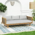 thumbnail image 2 of GDF Studio Acacia Wood 3-Seater Daybed with Slat Panel Design, Rattan Armrests, and Light Grey Cushions, 2 of 8