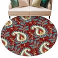thumbnail image 2 of Red Bandanna Round Living Room Rugs 7 ft, Ethnic Indian Style Washable Area Rug with Non-Slip Sturdy Edge Binding Round Carpet for Kitchen Office Bedroom, 2 of 9