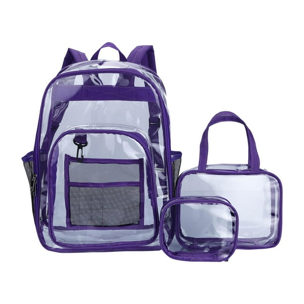 Mochila transparente de PVC para portátil, bolso de día, mochila informal, mochila escolar púrpura