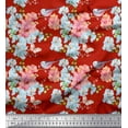 thumbnail image 1 of Soimoi Red Silk Fabric Bird,Leaves & Flower Floral Print Fabric by the Yard 42 Inch Wide, 1 of 1
