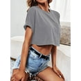 thumbnail image 2 of Sherrylily Women Crop Top Casual Crewneck T-Shirts Loose Fashion Tee with Pockets S-2XL, 2 of 7