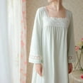 thumbnail image 5 of HLSOHJP Women's Cotton Blend Nightgown Victorian Vintage Sleep Dress Long Sleeve V Neck Full-length, 5 of 7