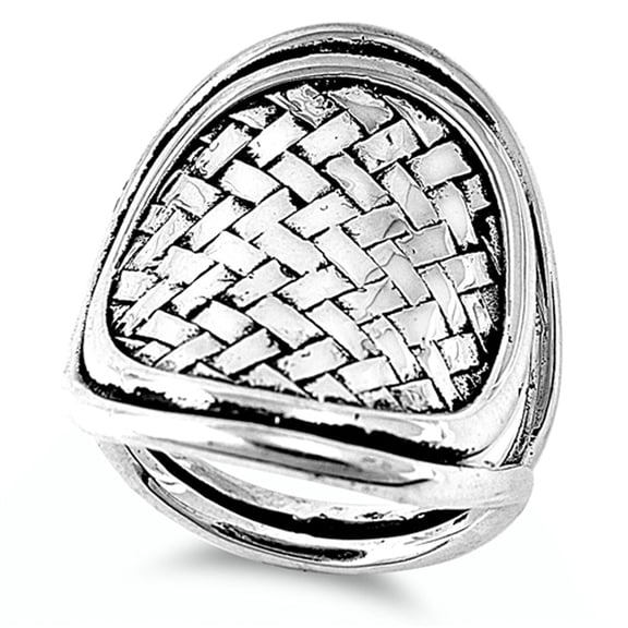 Oxidized Weave Mesh Wide Criss Cross Ring .925 Sterling Silver Band Jewelry Female Male Size 8