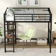 thumbnail image 3 of Kumix Full Size Loft Bed with Desk and Shelves, Metal Loft Bed Frame with Full-Length Guardrail, Ladder for Adults, Teens, No Noise, White, 3 of 7