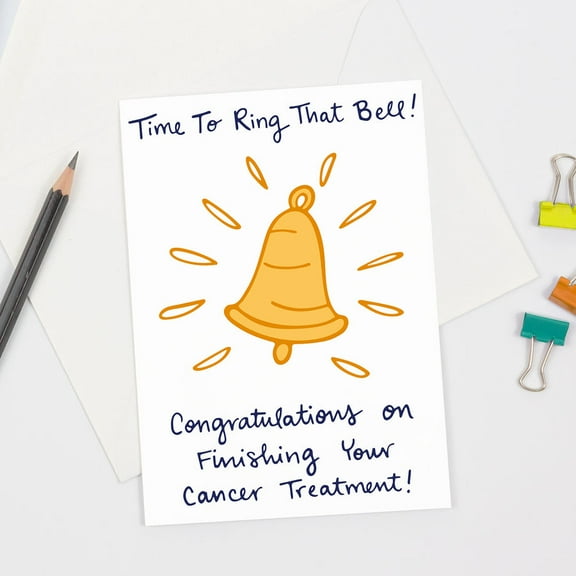 Congratulatory Cancer Treatment Completion Card – "Time to Ring That Bell!" – Inspirational Greeting Card with Envelope – Perfect for Celebrating Recovery and New Beginnings