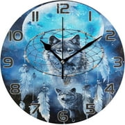 Bestwell Wolf Wall Clock, Silent Non Ticking Battery Operated Round Clock for Kitchen Office School Home Decorative