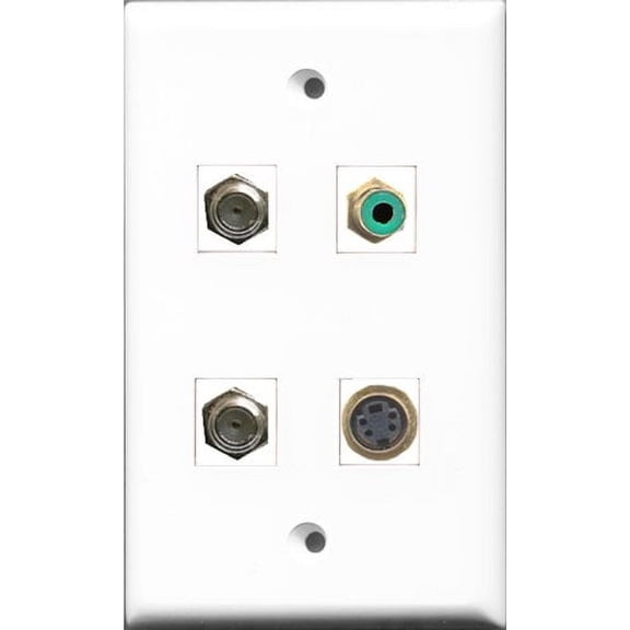 RiteAV 1 Port RCA Green 2 Port Coax Cable TV- F-Type and 1 Port S-Video Wall Plate