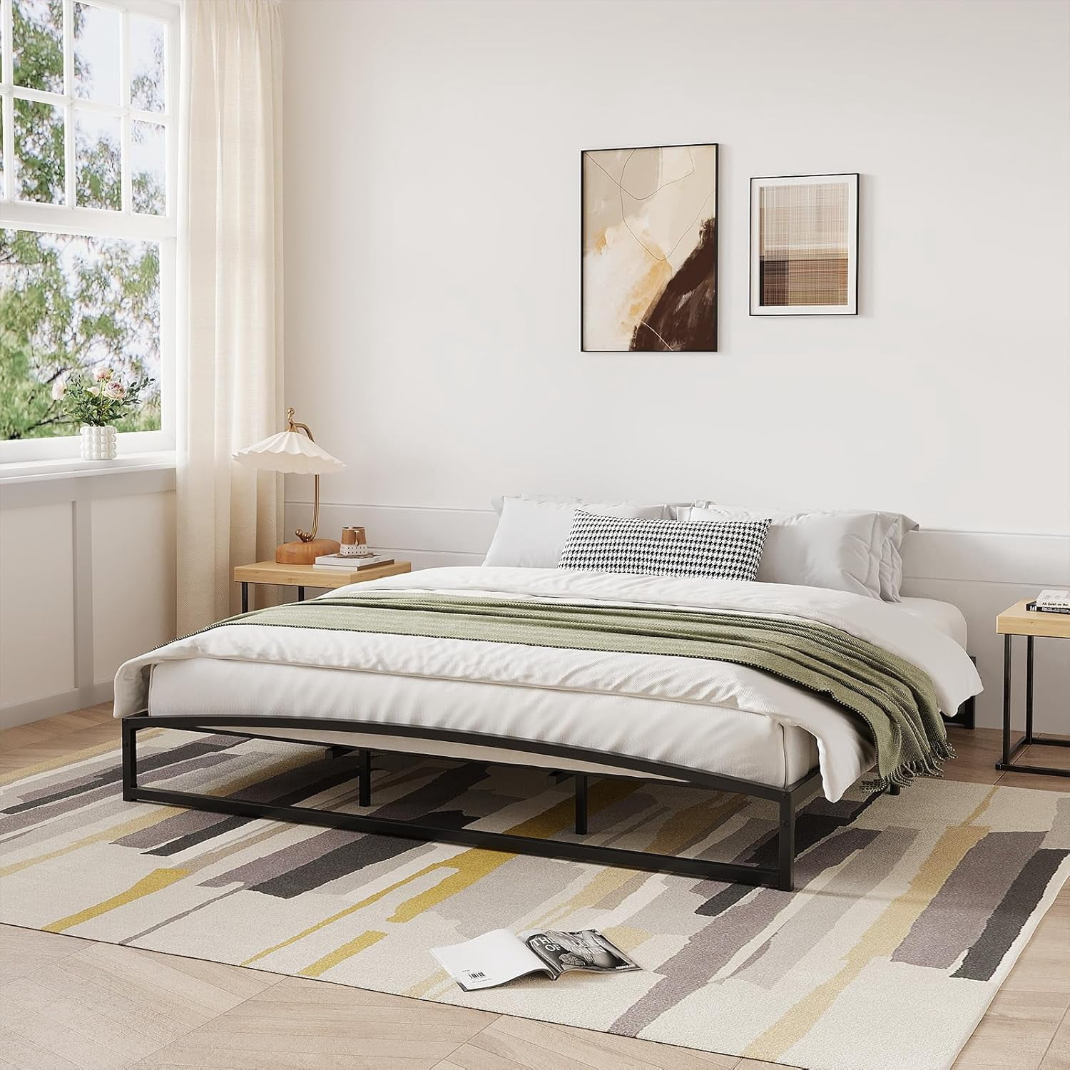 King Size Metal Bed Frame,Platform King Bed Frame with Arch Design,10 Inch Heavy Duty Strong Support Slats,Sturdy Mattress Foundation,Easy Assembly,No Box Spring Needed，Black