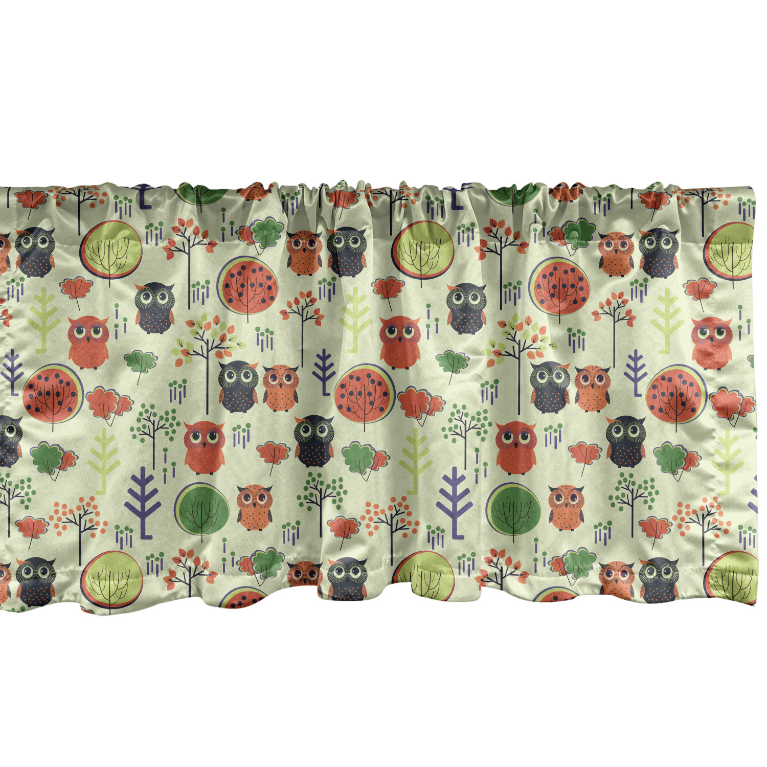 Owl Print Window Valance Pack of 2, Continuous Nature Inspire Pattern