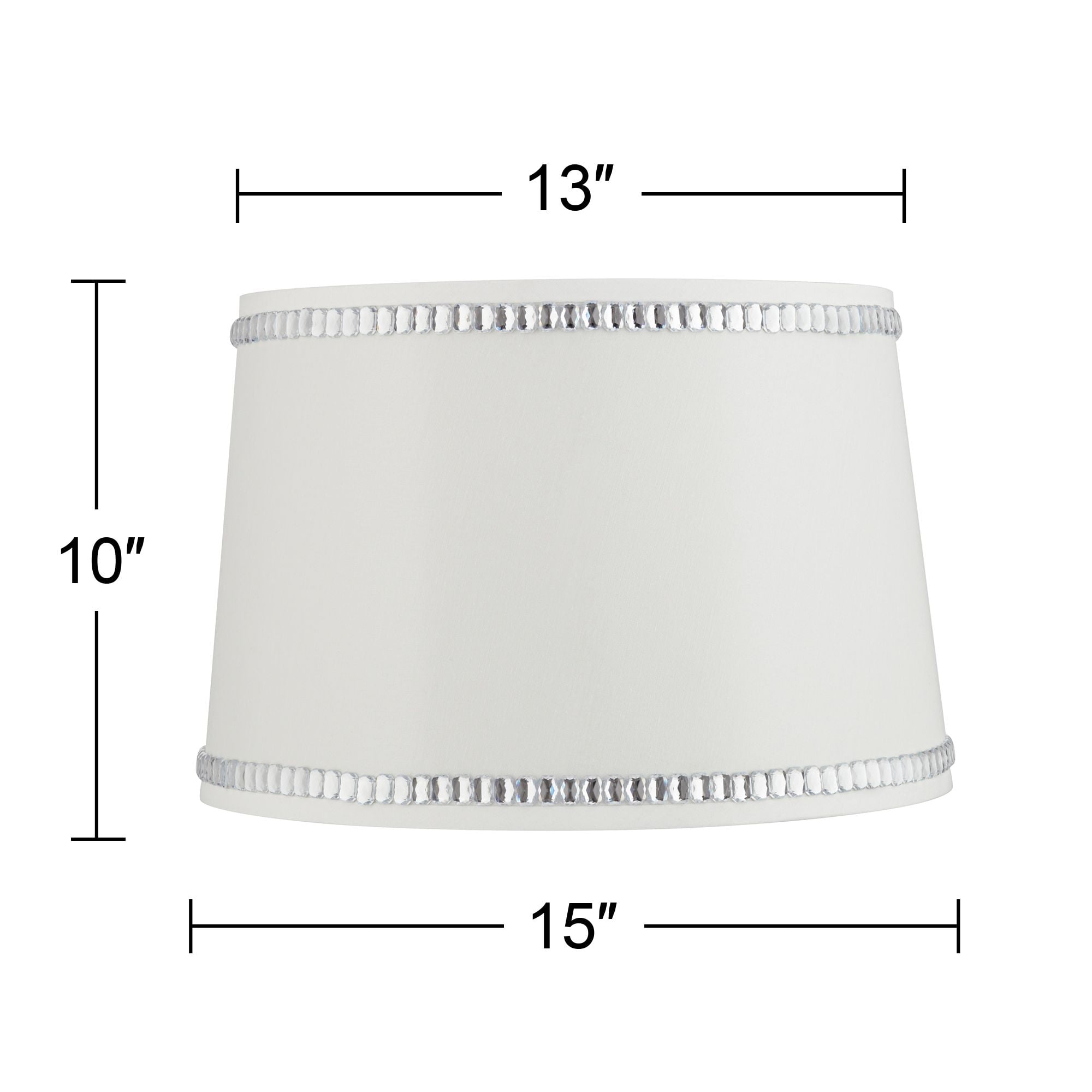 Springcrest White Medium Drum Lamp Shade with Crystal Trim 13" Top x 15" Bottom x 10" High x 10" Slant (Spider) Replacement
