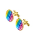 thumbnail image 2 of PhooArto Men's Classic Stainless Steel, Colorful Rainbow Pattern Cufflinks Business Wedding Shirts, Golden, 2 of 7
