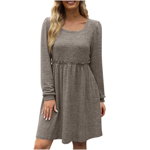 gakvbuo Fall Dresses For Women 2023 Plus Size Mini Dress Long Sleeve Wrap Dress For Women Wedding Guest Woman Temperament Dress Solid Color Long Sleeve Collar Dress