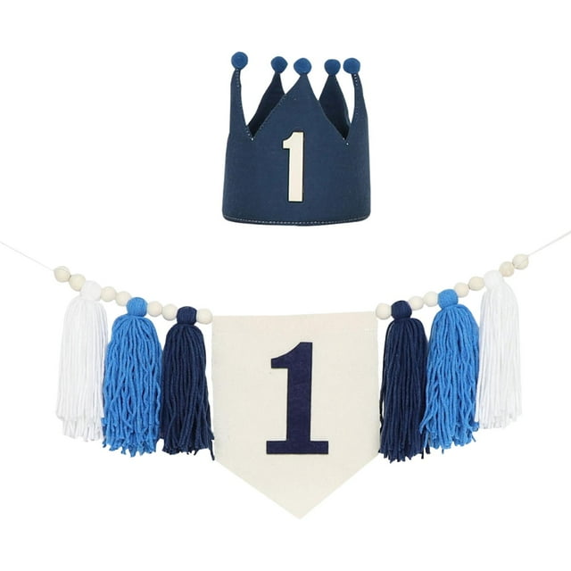Banner de silla alta para primer cumpleaños, accesorio fotográfico, decoración para fiesta de primer cumpleaños azul oscuro