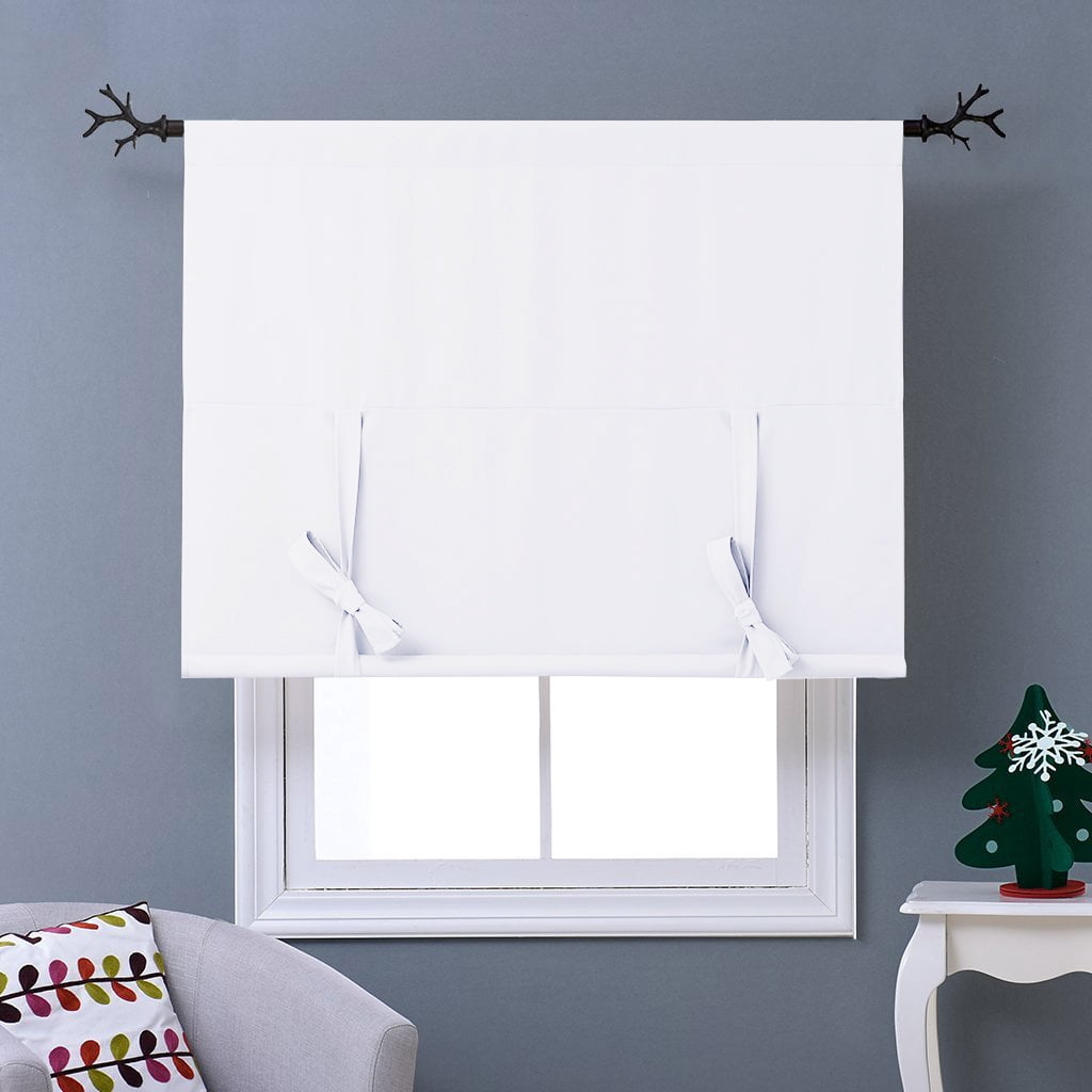 NICETOWN Tie Up Shade Modern White Solid High Shading Kitchen Blackout Curtains, 46" x 63"