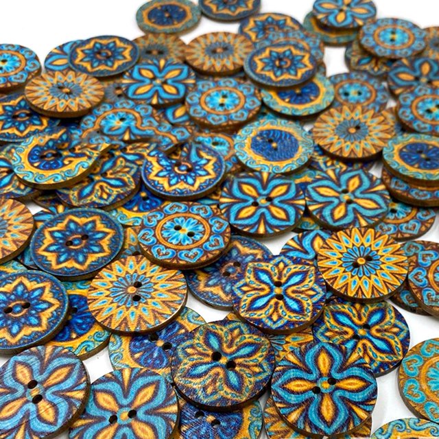 100PCS Flower Buttons Fashion Vintage Wooden Decorative Buttons 2 Holes Buttons