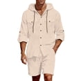 thumbnail image 2 of Maqroz Workout Sets for Men Button Down Long Sleeve Shirt & Shorts Casual Lightweight Solid Color Summer Dailywear Loose Lightweight Breathable Streetwear, 2 of 9