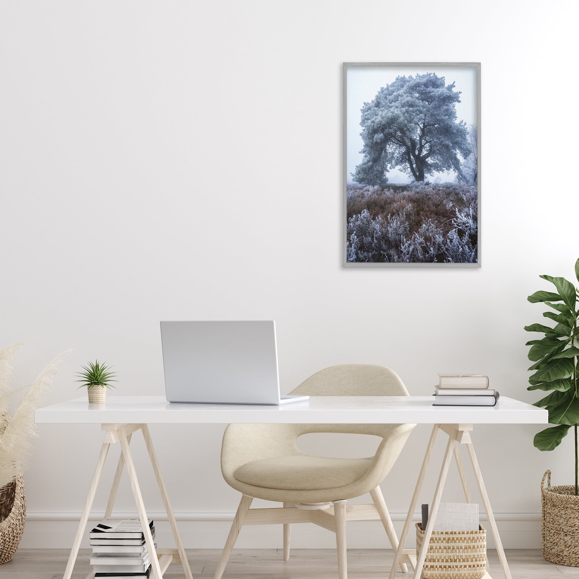 Stupell Industries Frosted Tree in Winter Mist Gray Framed Giclee Art, design by Martin Podt