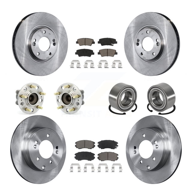 Transit Auto Front Rear Wheel Hub Bearings Assembly Disc Brake Rotors and Ceramic Pads Kit (10Pc) for Car 2011 Hyundai Azera - Left Right Side (Driver Passenger) KBB-117216