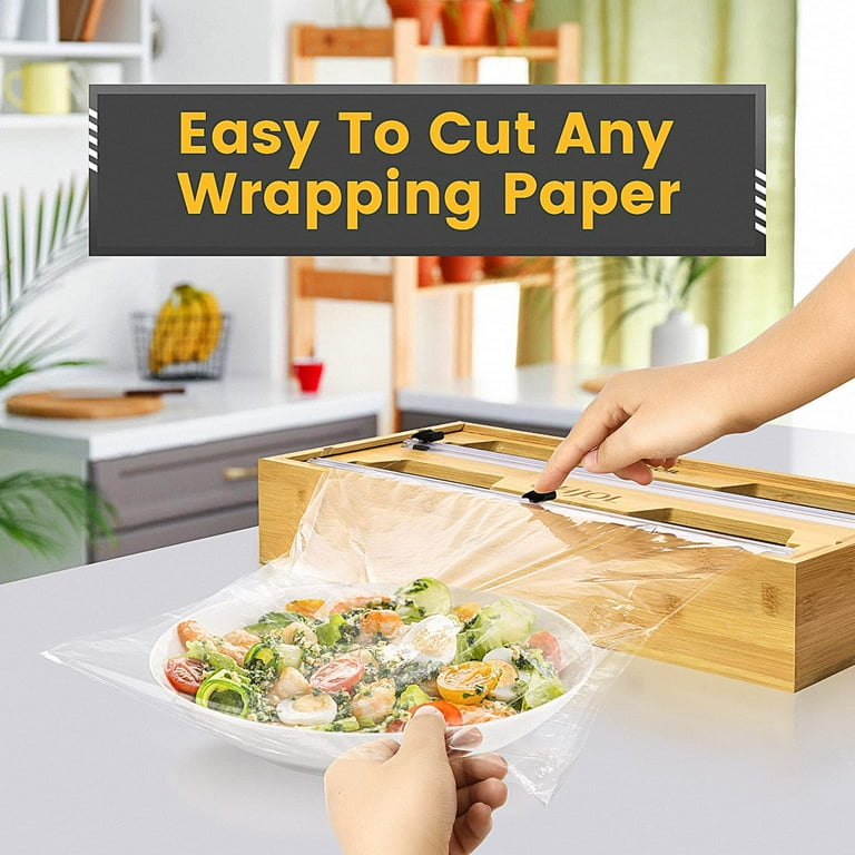 2-in-1 Bamboo Wrap Dispenser with Cutter and Labels