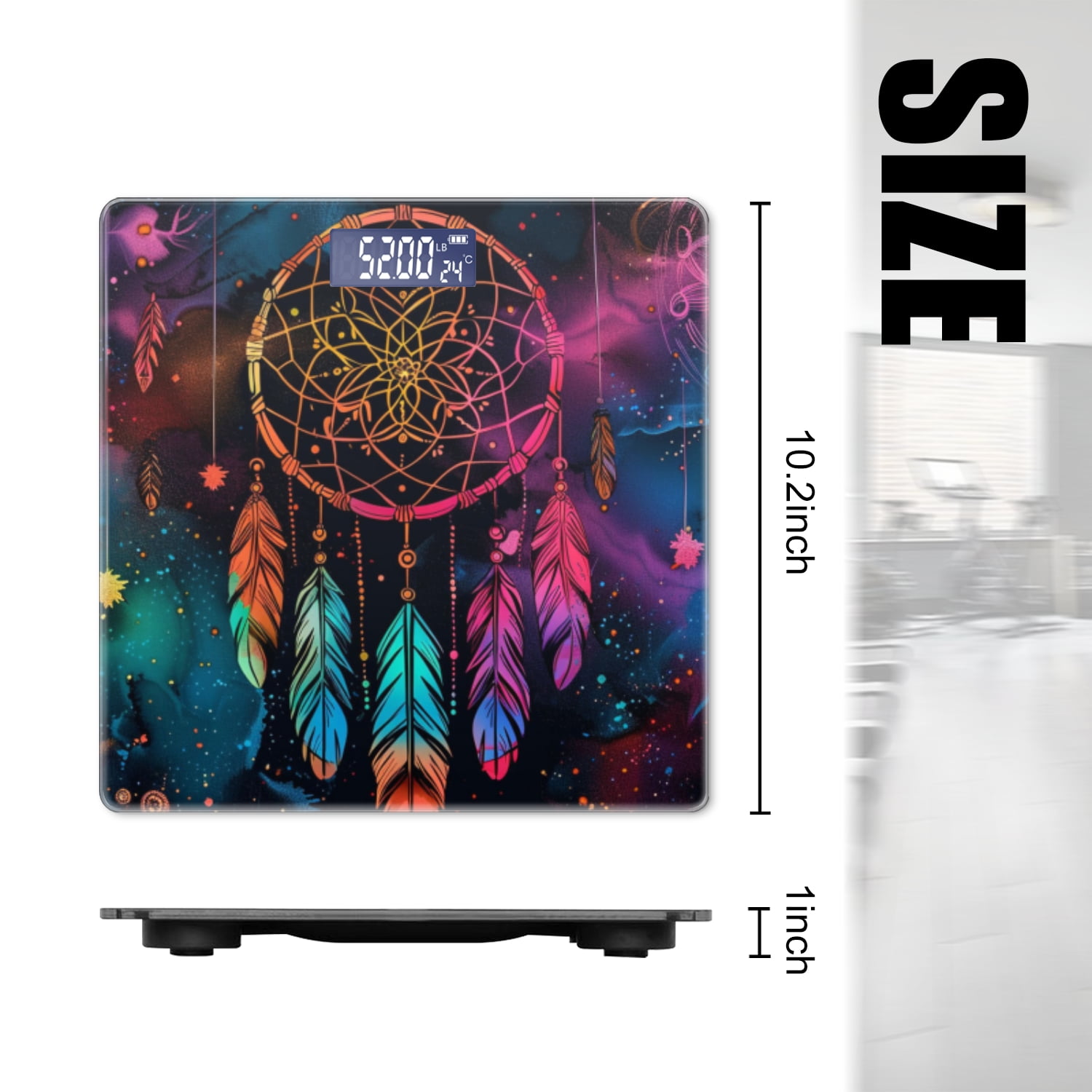Bathroom Scale, Highly Accurate Digital Body Scale,Precisely Measures Weight up to 400 lbs-Dreamcatcher With Colorful Feathers Hanging