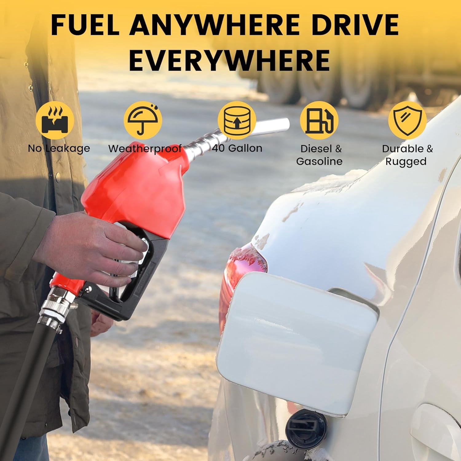 Diesel Gasoline Fuel Transfer Caddy Tank with 12V DC Self-Priming Fuel Transfer Pump for Cars, Motorcycles, Boats, Lawn Mowers, Snowblowers, Manual Fueling Nozzle, 12GPM Flow Rate, 40 Gallon
