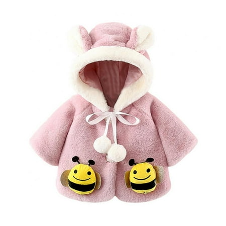 

Baby Girls Boys Faux Fur Poncho Cape Thicken Pompom Cloak Coat Soft Warm Ear Hooded Overcoat Hoodies Cute Outdoor Suit Outwear 0-3 Years