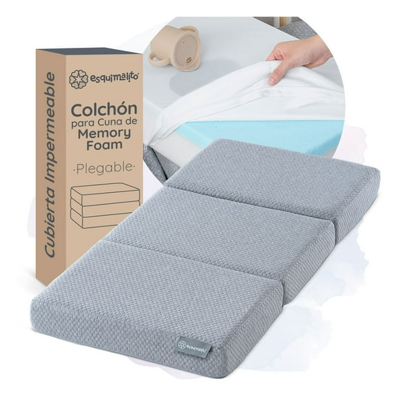 Colchón Plegable para Cuna Esquimal con Cubre Colchón Impermeable y Funda Lavable (120x60 cm)