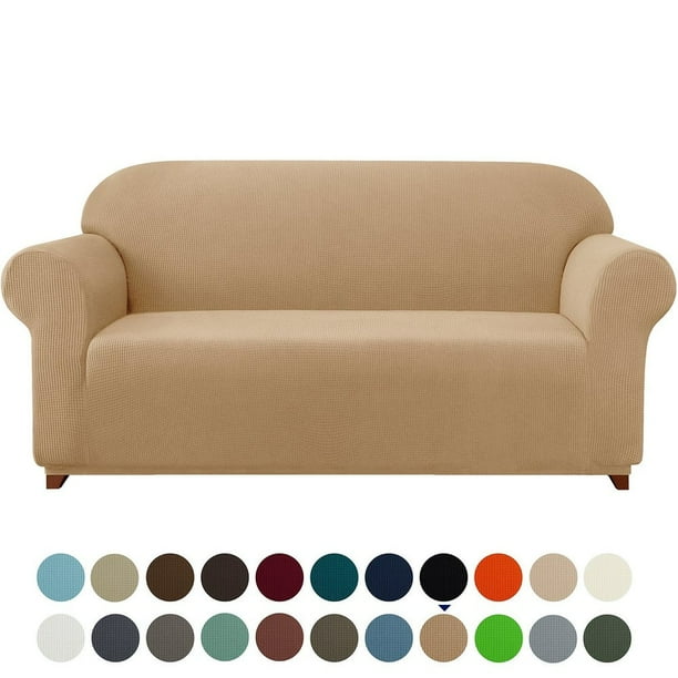 Subrtex Stretch 1 Piece Textured Grid Sofa Slipcover Khaki Com Textured Grid Sofa Slipcover Khaki, Brown Sofa Cover Uk
