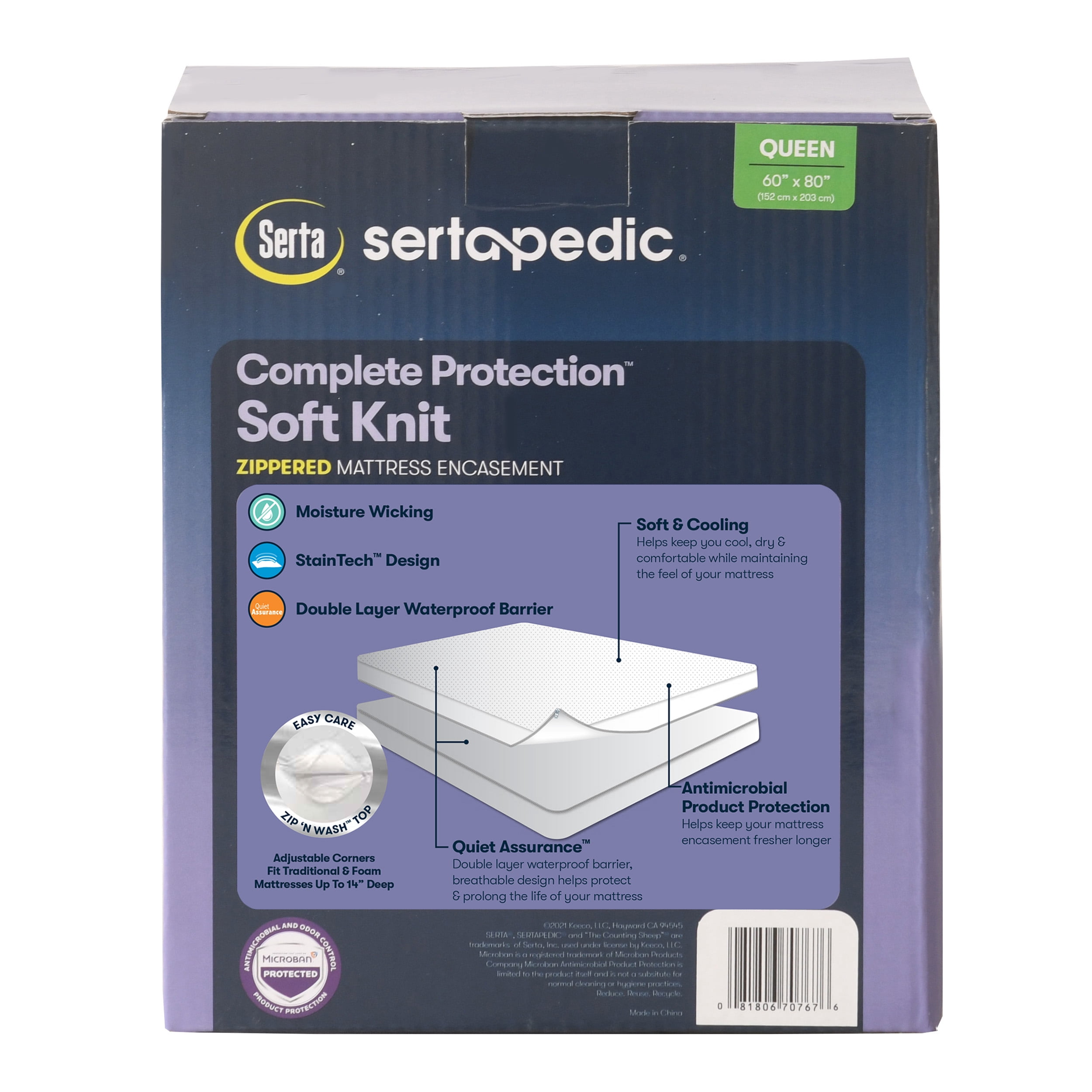 Serta Soft Knit Waterproof Zippered Mattress Protector, Queen