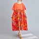 thumbnail image 1 of Vestido vintage de lino de algodón, empalme con estampado, cuello redondo, bolsillo de manga corta Irfora Cuello redondo naranja, 1 of 7