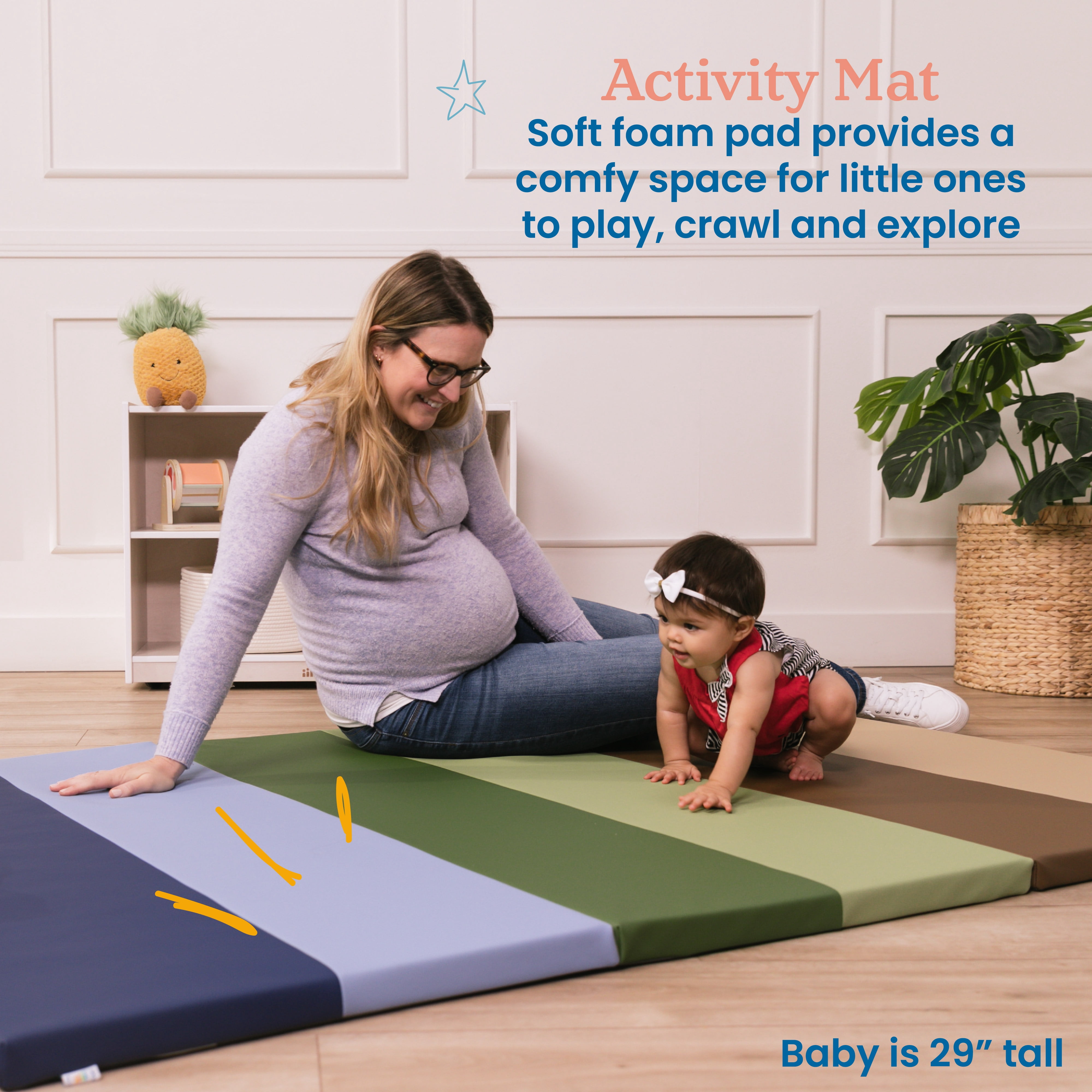 ECR4Kids SoftZone 6-Section Rainbow Runway Activity Mat, Folding Playmat, Earthtone