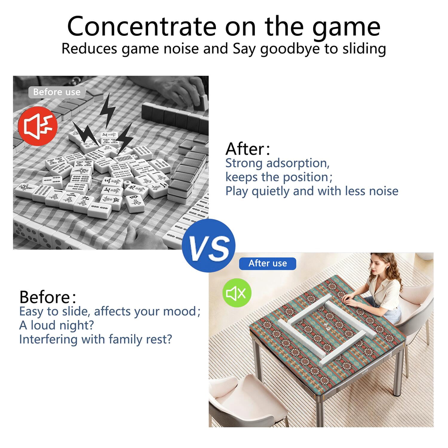 Traditional Boho Pattern Anti-Skid Rubber Table Topper 31.5x31.5 Inch Mahjong Playing Mat with Quiet Surface for Card Games Board Games and Game Nights