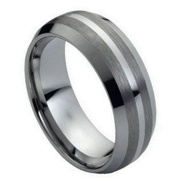 Tungsten Brushed Sides with Polished Shiny Center Band Ring Size 15