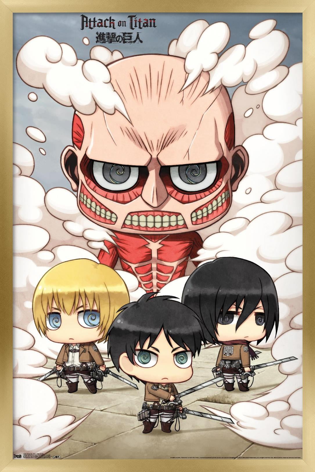 Attack On Titan Chibi Group Wall Poster 14 725 X 22 375 Framed Walmart Com