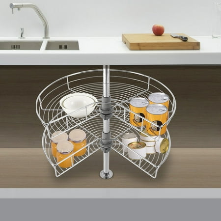 

Bilot Kidney Chrome Lazy Susan Cabinet 24 Kitchen Cabinet Blind Corner 2-Shelf Rack