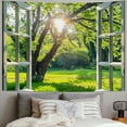 thumbnail image 2 of Creowell  Tapestry Green Aesthetic Natural Scenery Window View Wall Tapestries for Bedroom Living Room Decor Trees Forest Sunrise Sunshine Picture Summer Nature Tapestry 40x30inch, 2 of 6