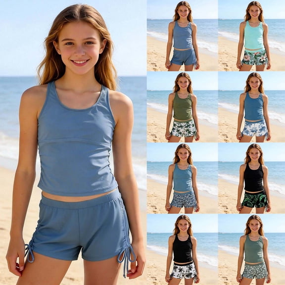 Swim Cover Up Girls Swimsuit Color Block Adjustable Straps Bikini Sets Teen Girl Two Piece Bathing Suits with Chest Pad 8-16 Years