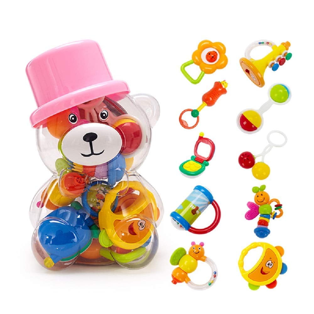 GOODWAY Baby Toys 0-6 Months, Infant 3-6 month toys,10 Pcs Grab Shaker Rattle, Sensory Fine Motor Skill Development Gift Set for 2 3 4 5 9 Month Boy Girl