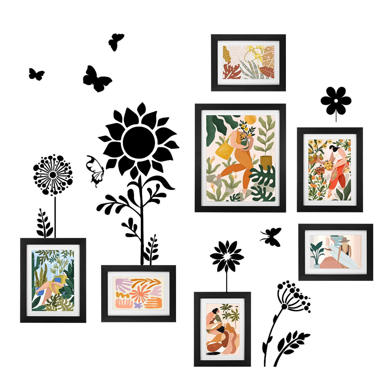 7 Pack Collage Picture Frames with Sunflower Decor,Black Picture Frame